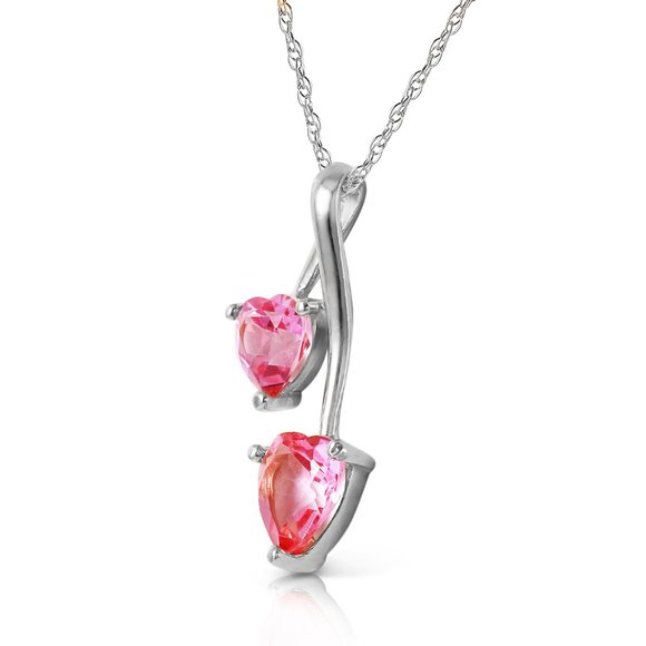 14K. GOLD HEARTS NECKLACE WITH NATURAL PINK TOPAZ